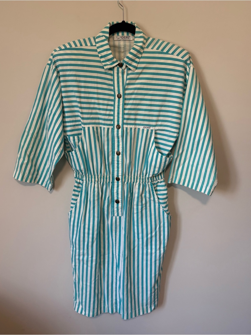 Vintage 1980's Idea brand snap button down striped dress in a size medium